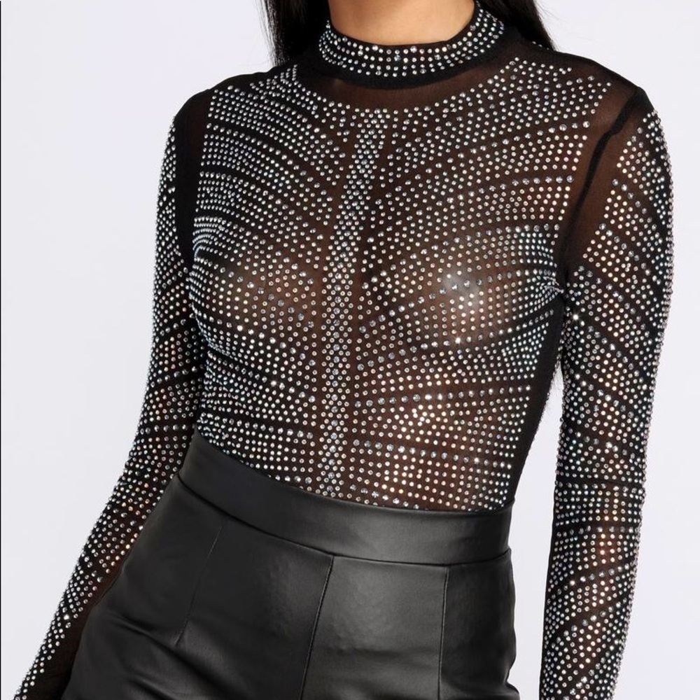 Sheer Rhinestone Bodysuit - Picture 2 of 6